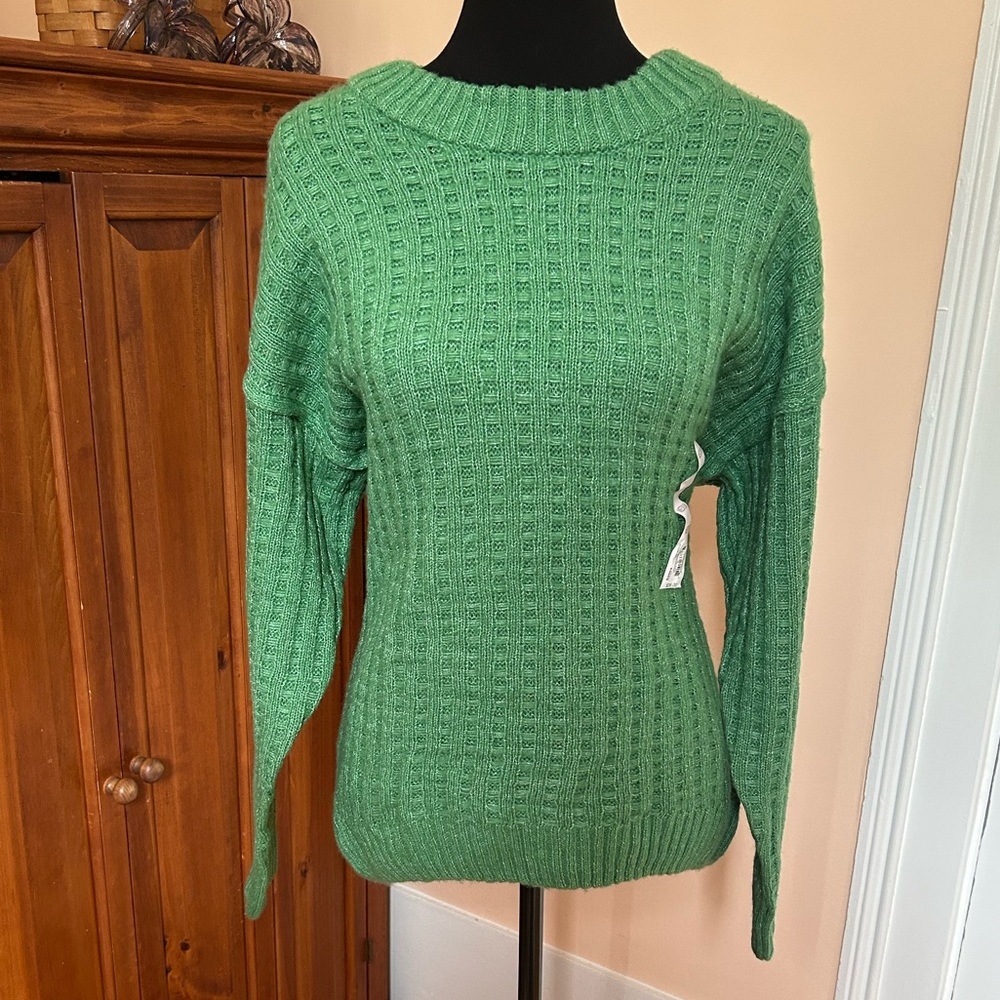 Sonoma Goods for Life Green Ribbed Crew Neck Sweater Medium